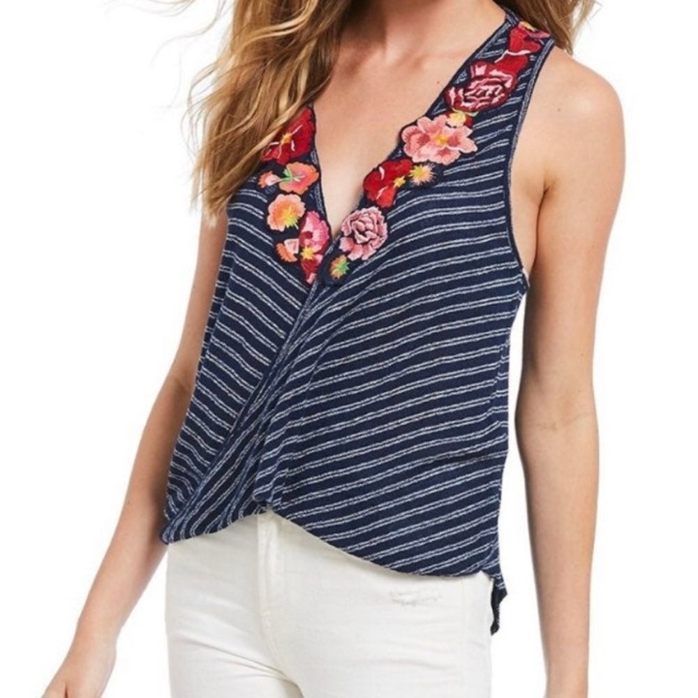 Free people Frida wrap embroidered floral tank top